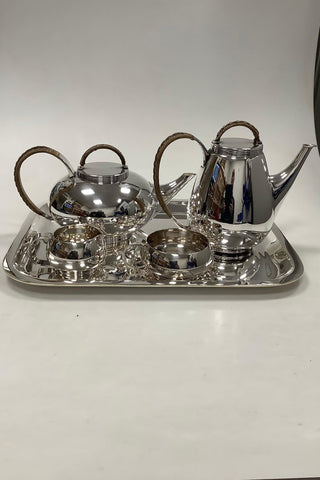 5 dele Hingelberg Sterling Sølv The og Kaffesæt af Svend Weihrauch med Bakke