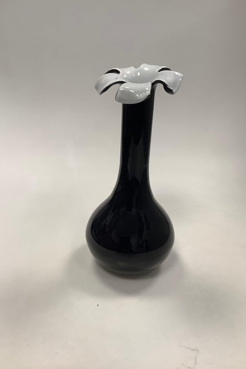 Glas Vase i Sort og Hvid fra Italien - Danam Antik