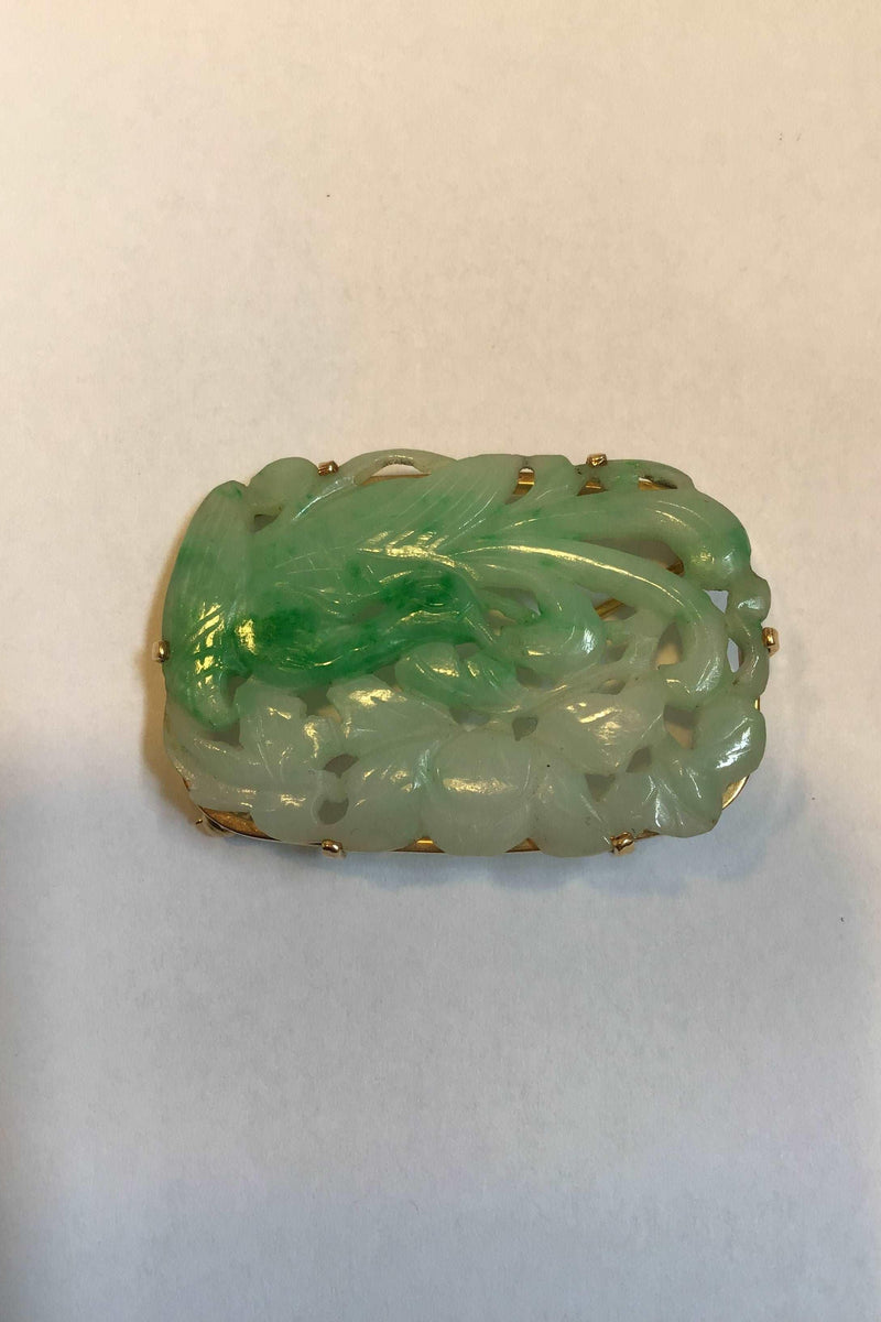 A Dragsted 18 K Guld Broche med Jade