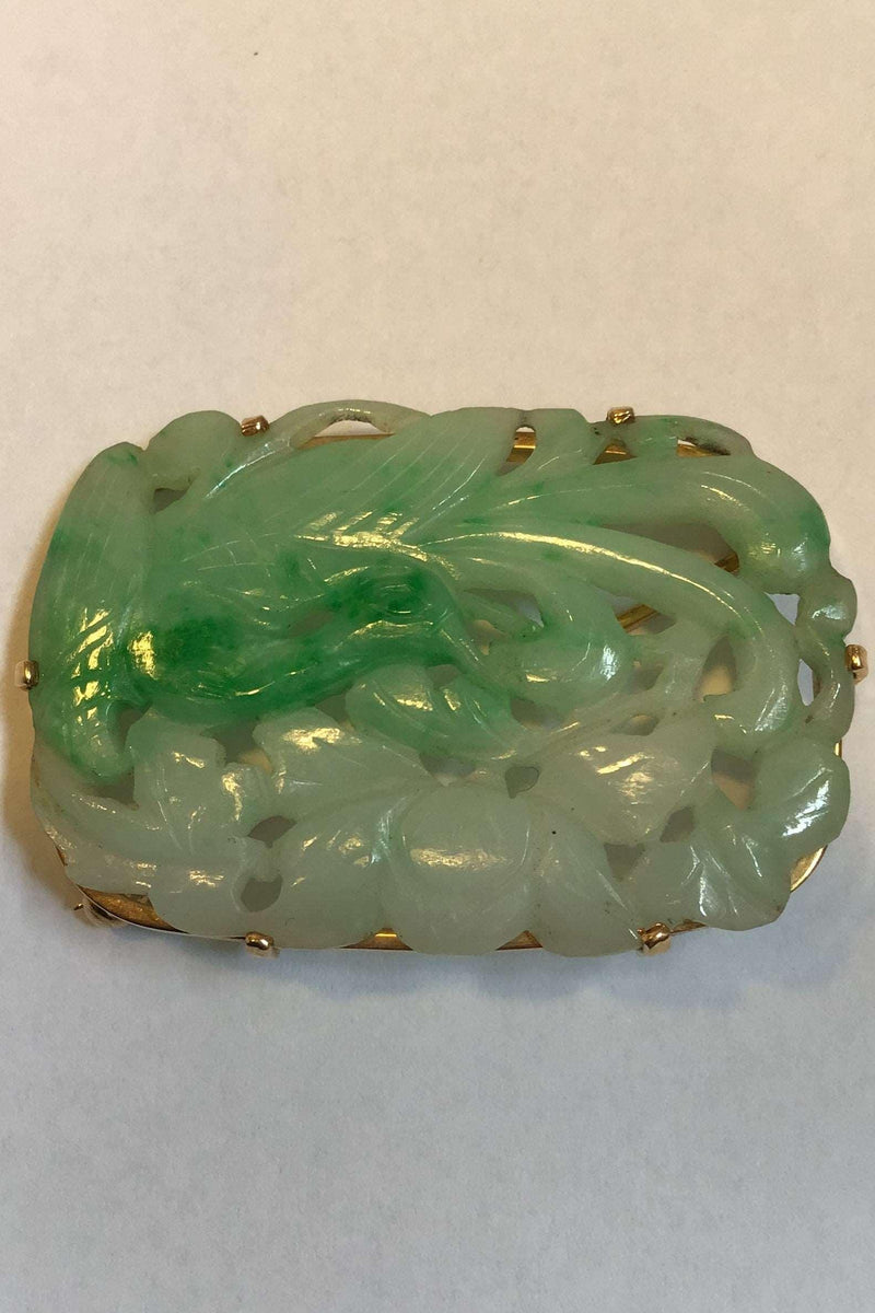 A Dragsted 18 K Guld Broche med Jade