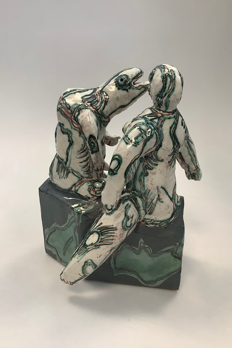 Sten Lykke Madsen Stoneware figurine with mythical creatures Conversation