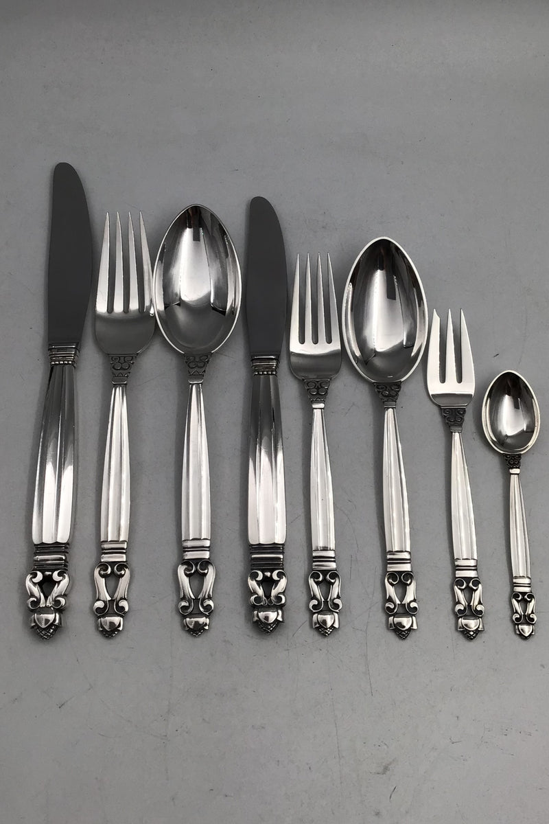 Georg Jensen Sterling Sølv Konge Bestik Sæt 12 Personer (96 dele)