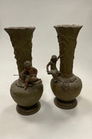 Art Nouveau Par Vaser i Metal af Ung pige og dreng