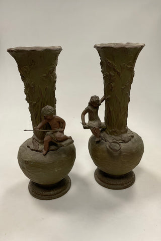 Art Nouveau Par Vaser i Metal af Ung pige og dreng