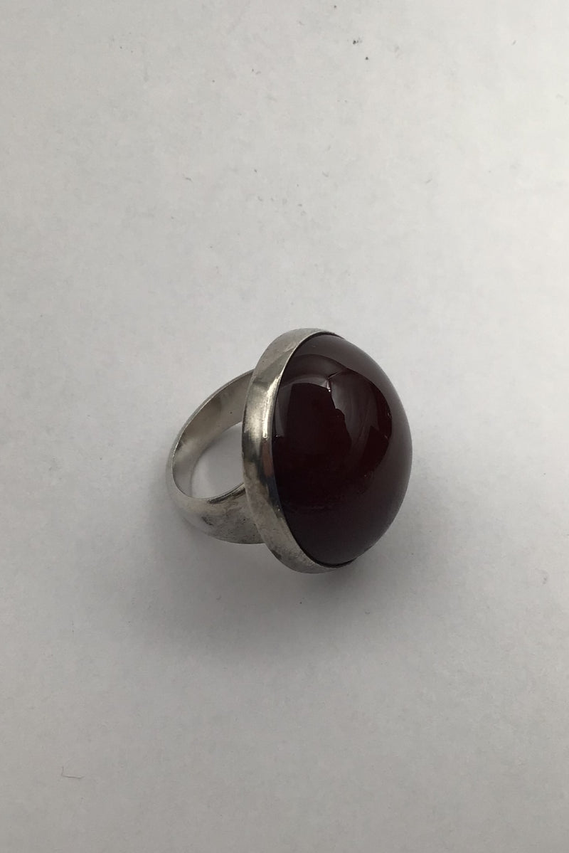 Georg Jensen Sterling Silver Ring No. 90 C (Reddish brown Agate)