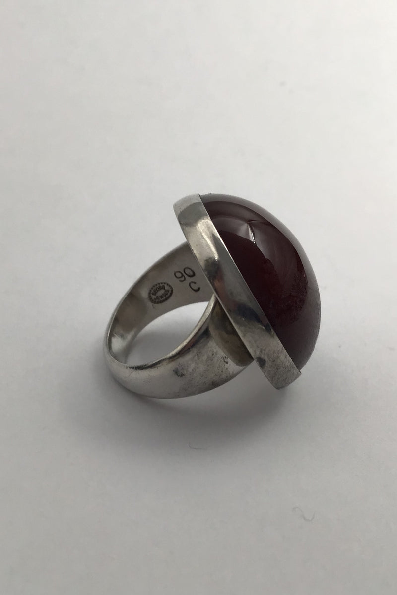 Georg Jensen Sterling Silver Ring No. 90 C (Reddish brown Agate)