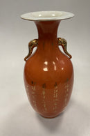 Orientalsk Kinesisk Vase i Orange / Guld med Elefant håndtag