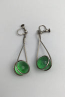 Bent Knudsen Sterling Sølv Øreringe (Skruer) Grønne Glasperler