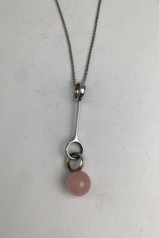 Georg Jensen Sterling Sølv Vedhæng No 473A Sphere (Rosa Quartz) (Stor)