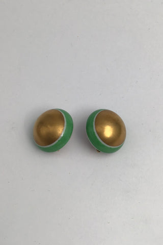 Royal Copenhagen Porcelæn Øreringe Grøn / Guld (Clips)