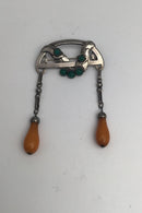 Georg Jensen 826 Silver Brooch, Amber / Chrysoprase (No. 8) (1904–1908)