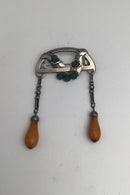 Georg Jensen 826 Silver Brooch, Amber / Chrysoprase (No. 8) (1904–1908)