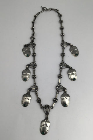 Georg Jensen Sølv Halskæde No. 37 (Grøn Agat) (1915-1930)