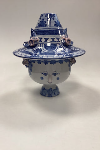 Bjørn Wiinblad Vase af Kvindehoved med Hat som Låg No. V51 fra 1980