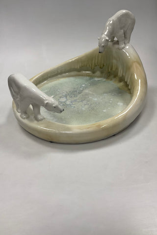 Stor Royal Copenhagen Art Nouveau Krystal Glasur Skål med Isbjørne designet af Arnold Krog og Glasur af Søren Berg 