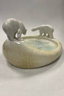 Stor Royal Copenhagen Art Nouveau Krystal Glasur Skål med Isbjørne designet af Arnold Krog og Glasur af Søren Berg "Nordpolen" fra 17. Januar 1925