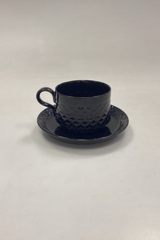 Bing og Grøndahl/Kronjyden Stentøj Sort Cordial Kaffekop og Underkop No. 305