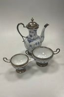 Royal Copenhagen Halvblonde Kaffekande, flødekande og sukkerskål med metal montering