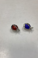 Norsk Sterling Sølv Salt & Peber Sæt rød og blå emalje fisk