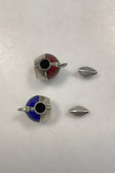 Norsk Sterling Sølv Salt & Peber Sæt rød og blå emalje fisk