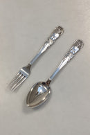 Dansk Gaffel og Ske sæt Sølv 830s med Uglemotiv