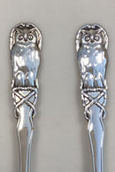 Dansk Gaffel og Ske sæt Sølv 830s med Uglemotiv