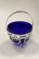 DFA Sukker / kandis Bowl i sølvplet med blå glas indsats