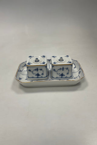 Royal Copenhagen Blue Fluted Plain with Gold Inkwell Set
