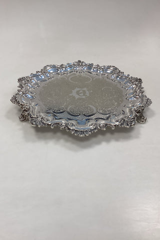 Ornamenteret Engelsk Sølvplet Serveringsbakke med ben