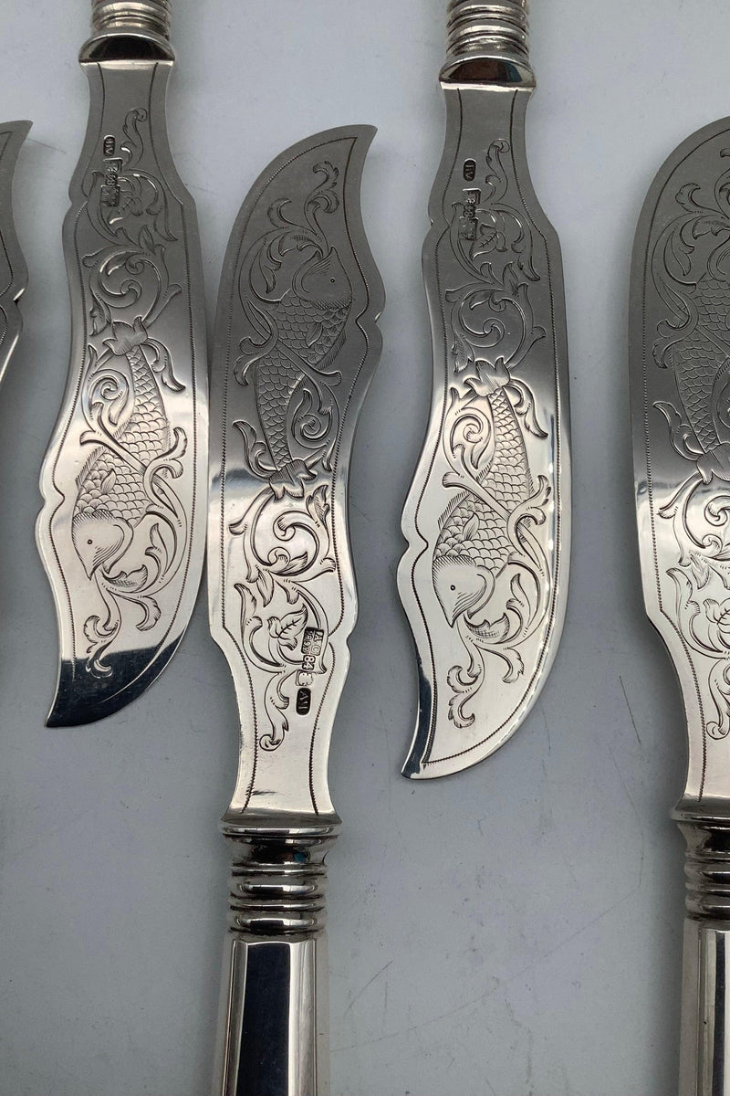 Sæt på 8 Fiskeknive i 84 Russisk Sølv Moskva - Danam Antik