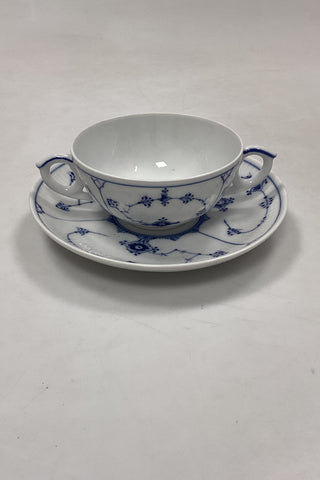 Royal Copenhagen Musselmalet Riflet Bouillon Kop med underkop No. 344