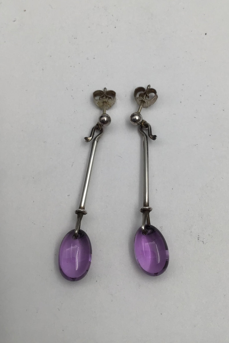 Georg Jensen Sterling Sølv Ørestikker Dew Drop Ametyst