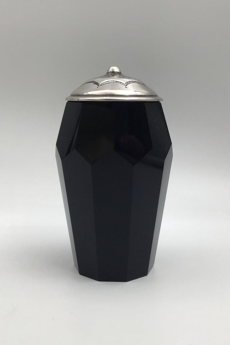 Rubinrød Art Deco Glasvase med Sølvlåg