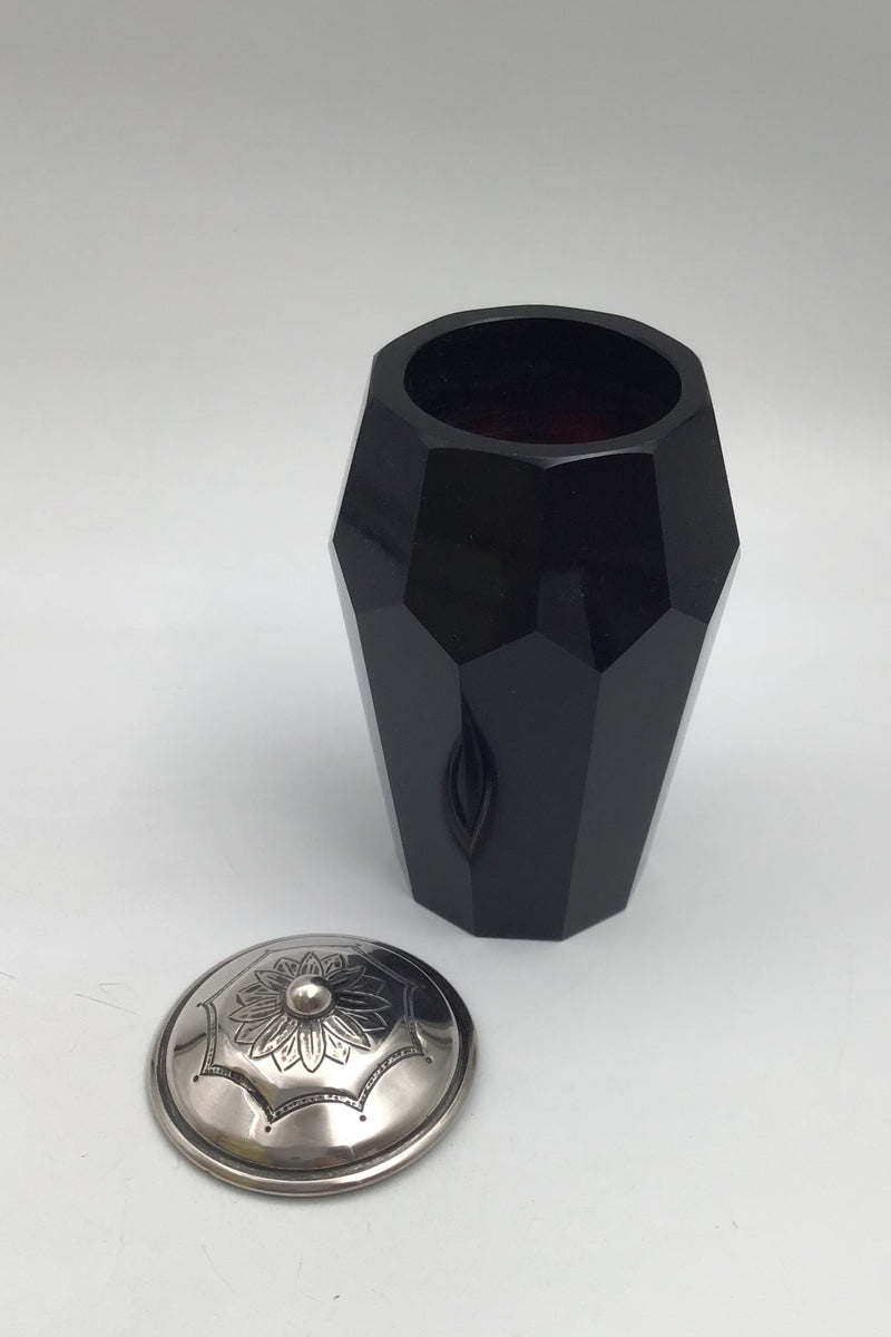 Rubinrød Art Deco Glasvase med Sølvlåg