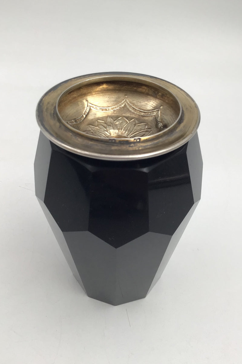 Rubinrød Art Deco Glasvase med Sølvlåg