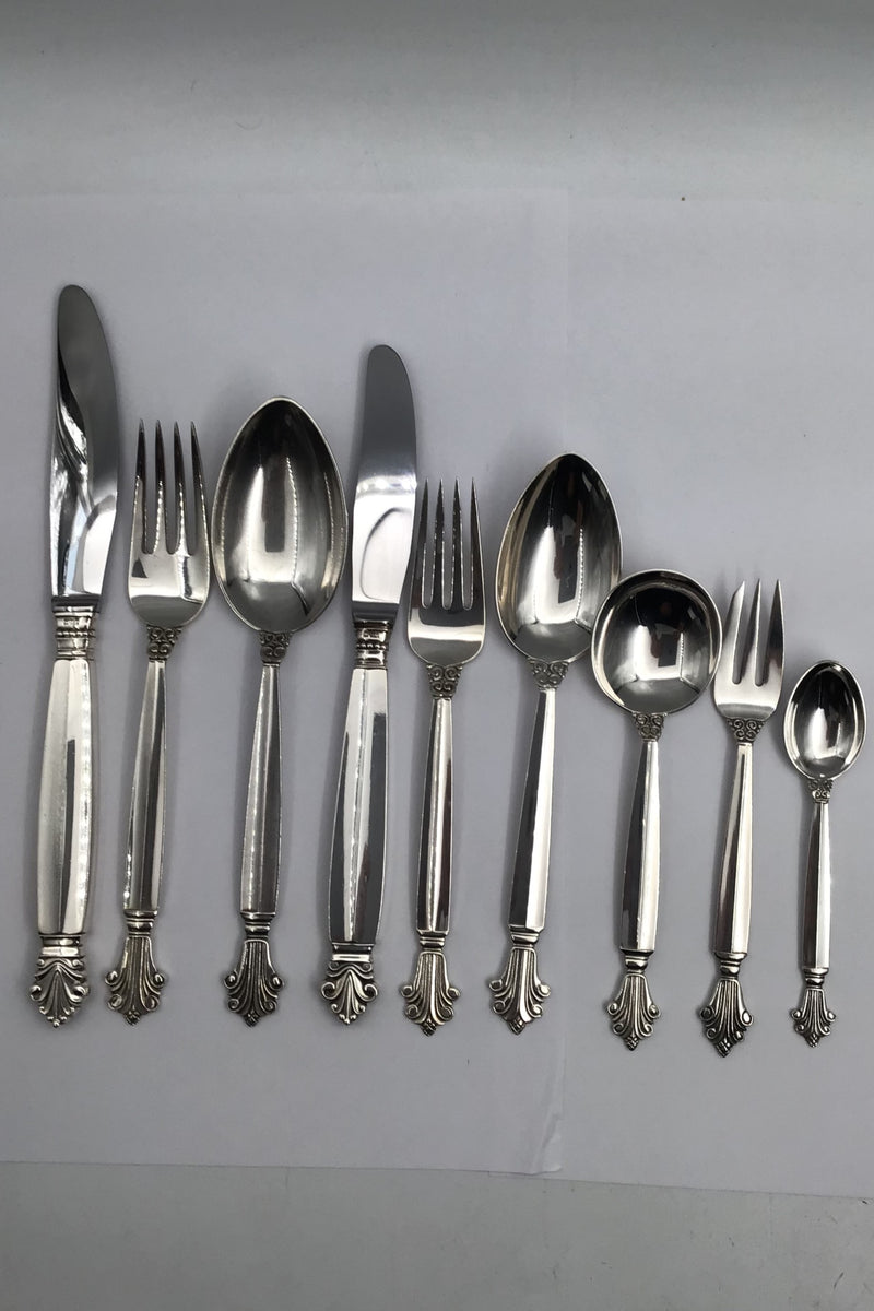 Georg Jensen Sterling Sølv Dronning Bestik sæt, 12 Personer (108 dele)