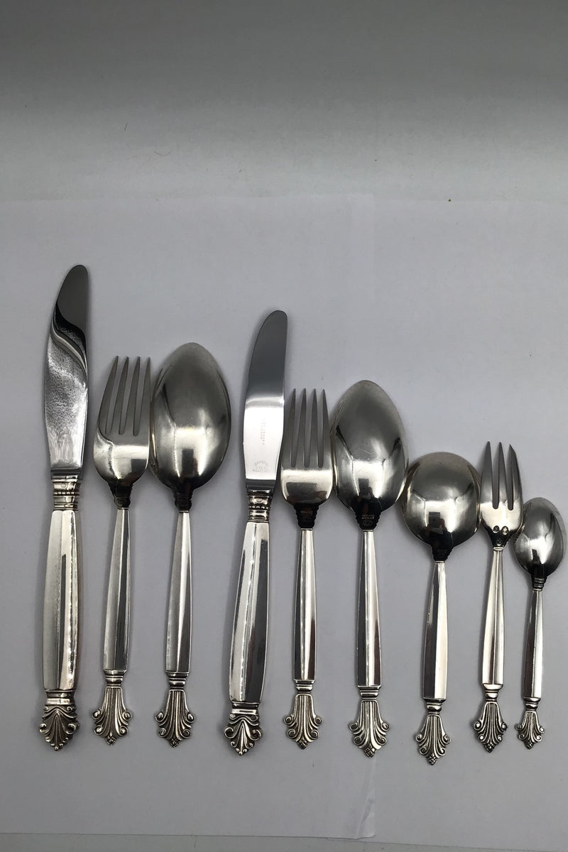 Georg Jensen Sterling Sølv Dronning Bestik sæt, 12 Personer (108 dele)