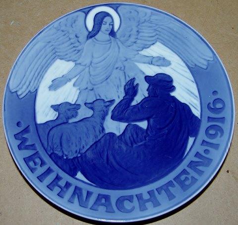 Royal Copenhagen Juleplatte fra 1916 med Tysk indskription "Weihnachten"