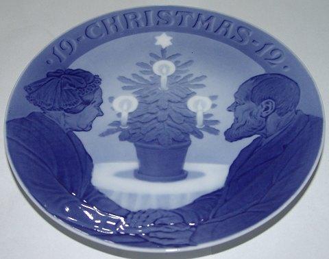 Royal Copenhagen Juleplatte fra 1912 med Engelsk Tekst "Christmas"
