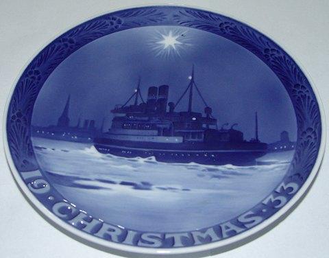 Royal Copenhagen Juleplatte fra 1933 med Engelsk Tekst "Christmas"