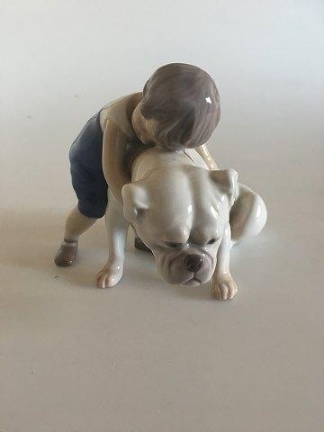 Bing and Grondahl Figurine - Two Friends / Boy with Bulldog No. 1790