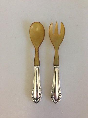 Georg Jensen Maiglöckchen Sterlingsilber Salatbesteck mit Horn Nr. 108