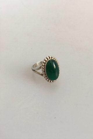 ジョージジャンセン　グリーンアゲートシルバーリング　　美品 ジョージ ジェンセン シルバー リング No9 グリーン アゲート