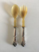 Fransk Lilje Salatbestik i Sølv og Horn O.V. Mogensen