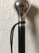 Georg Jensen Stok i Sortlakeret Træ med Sterling Knop og Lædersnor