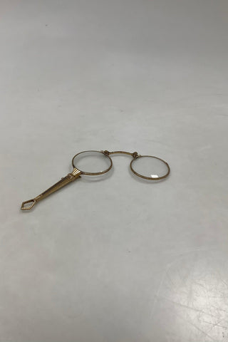 Lorgnette Glasbrille aus goldenem Metall mit einer Länge von 11.5cm / 4.53 inch
