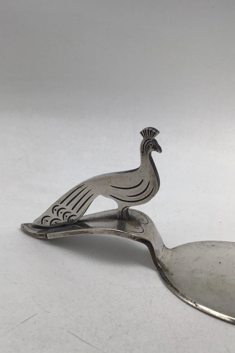 H. Willadsen-Nielsen Sølv Serveringsspade Påfugl