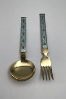 J. Tostrup, Norge Sterling Sølv og Emalje Barnebestiksæt (Forgyldt)