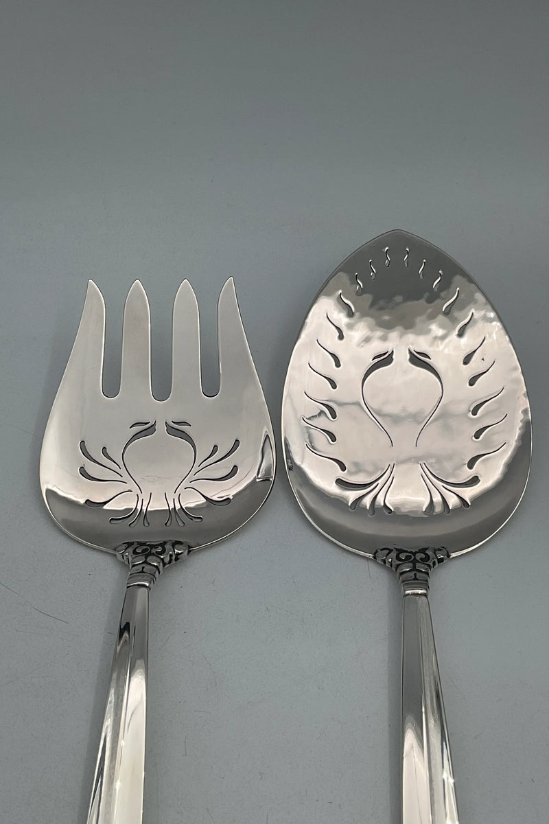 Georg Jensen Sterling Sølv Dronning Fiske - servingssæt Gaffel og Spade No. 231
