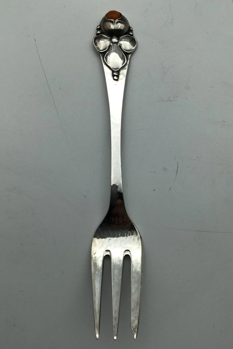 Sæt Dansk Arbejde (DTA) Sølv Kagegafler med Rav (12)